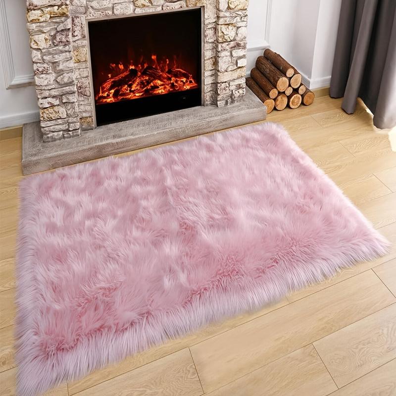 Pink Faux Fur Rug Soft Fluffy Sheepskin Rug Rectangle 2'x4'