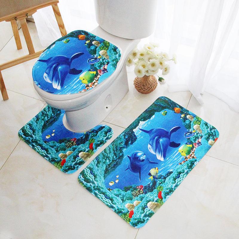3pcs Flower Printed Toilet Mat Bathroom Waterproof Slip Mat