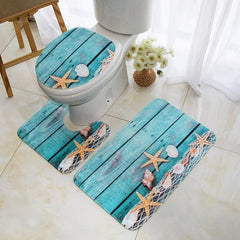 3pcs Flower Printed Toilet Mat Bathroom Waterproof Slip Mat