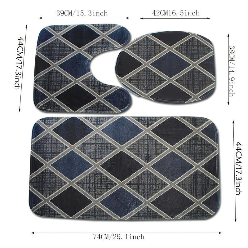 3pcs Flower Printed Toilet Mat Bathroom Waterproof Slip Mat