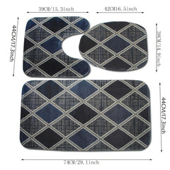 3pcs Flower Printed Toilet Mat Bathroom Waterproof Slip Mat
