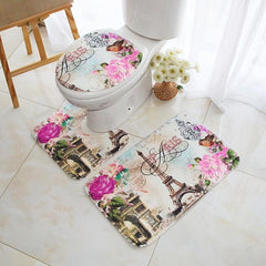 3pcs Flower Printed Toilet Mat Bathroom Waterproof Slip Mat