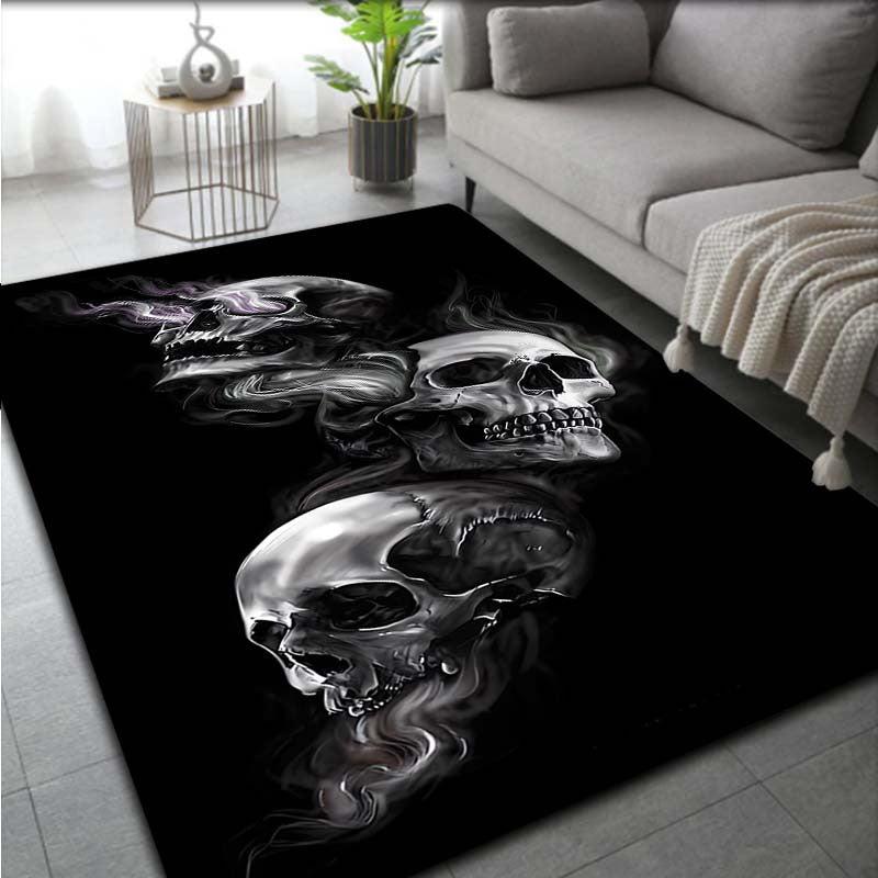 Skull Pattern Rug Modern Fabric Floor Mat Non Slip Indoor Outdoor Carpet