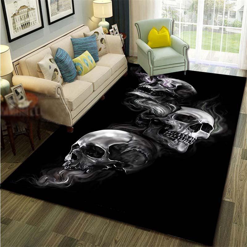 Skull Pattern Rug Modern Fabric Floor Mat Non Slip Indoor Outdoor Carpet