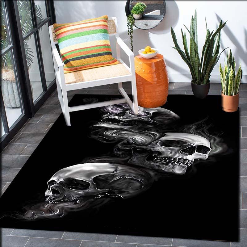 Skull Pattern Rug Modern Fabric Floor Mat Non Slip Indoor Outdoor Carpet