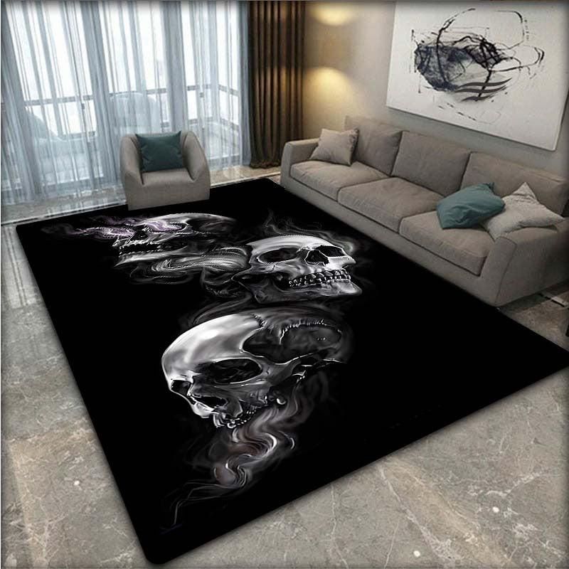 Skull Pattern Rug Modern Fabric Floor Mat Non Slip Indoor Outdoor Carpet