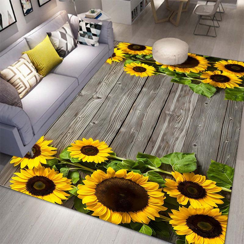 Sunflower Print Area Rug Soft Polyester Fiber Mat Non Slip Machine Washable