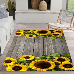Sunflower Print Area Rug Soft Polyester Fiber Mat Non Slip Machine Washable