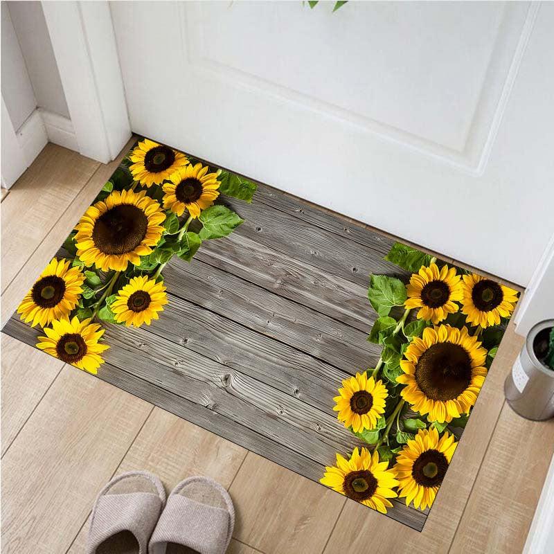 Sunflower Print Area Rug Soft Polyester Fiber Mat Non Slip Machine Washable