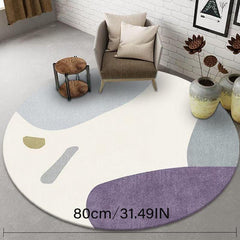 Japanese Round Rug for Living Room, Non-slip Area Carpet
