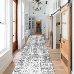 Vintage Boho Runner Rug Grey Non Slip