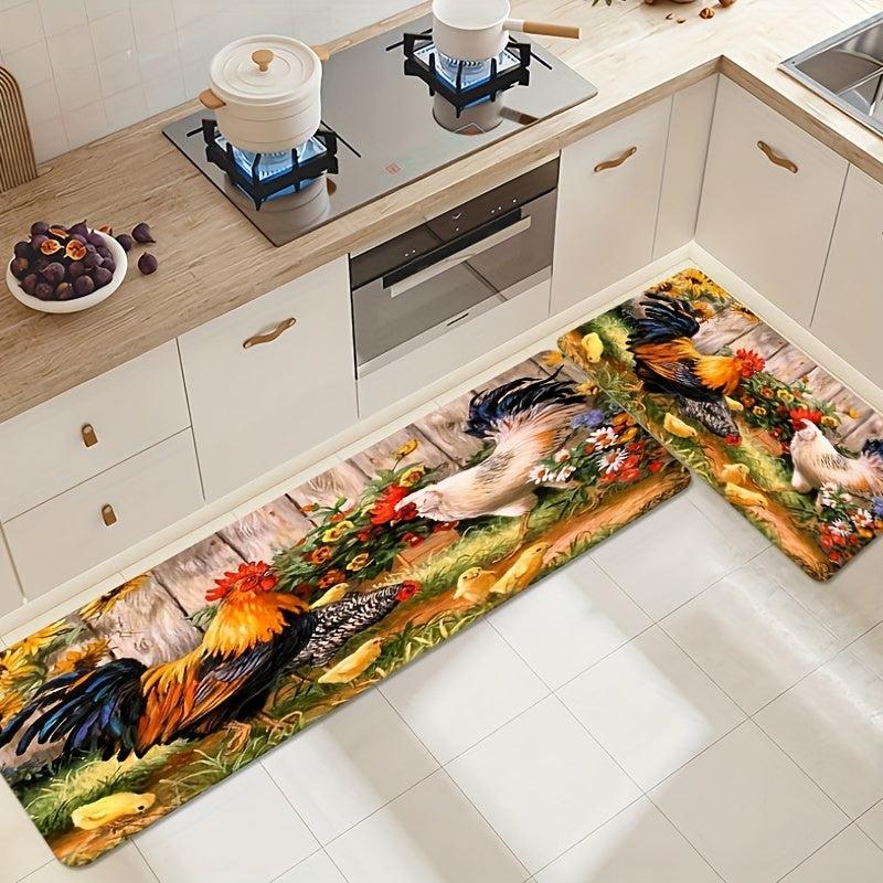 Rustic Soft Kitchen Rug Set Non Slip Waterproof Machine Washable