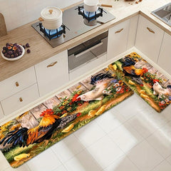Rustic Soft Kitchen Rug Set Non Slip Waterproof Machine Washable