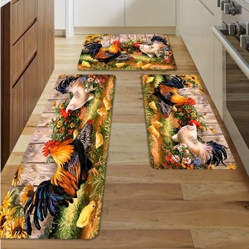 Rustic Soft Kitchen Rug Set Non Slip Waterproof Machine Washable