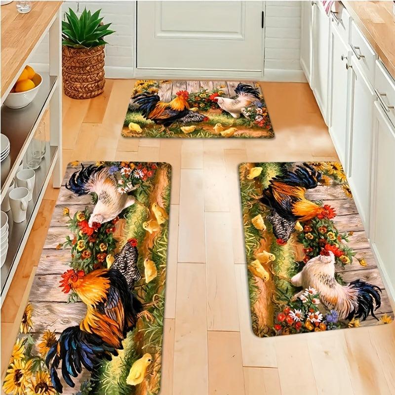 Rustic Soft Kitchen Rug Set Non Slip Waterproof Machine Washable