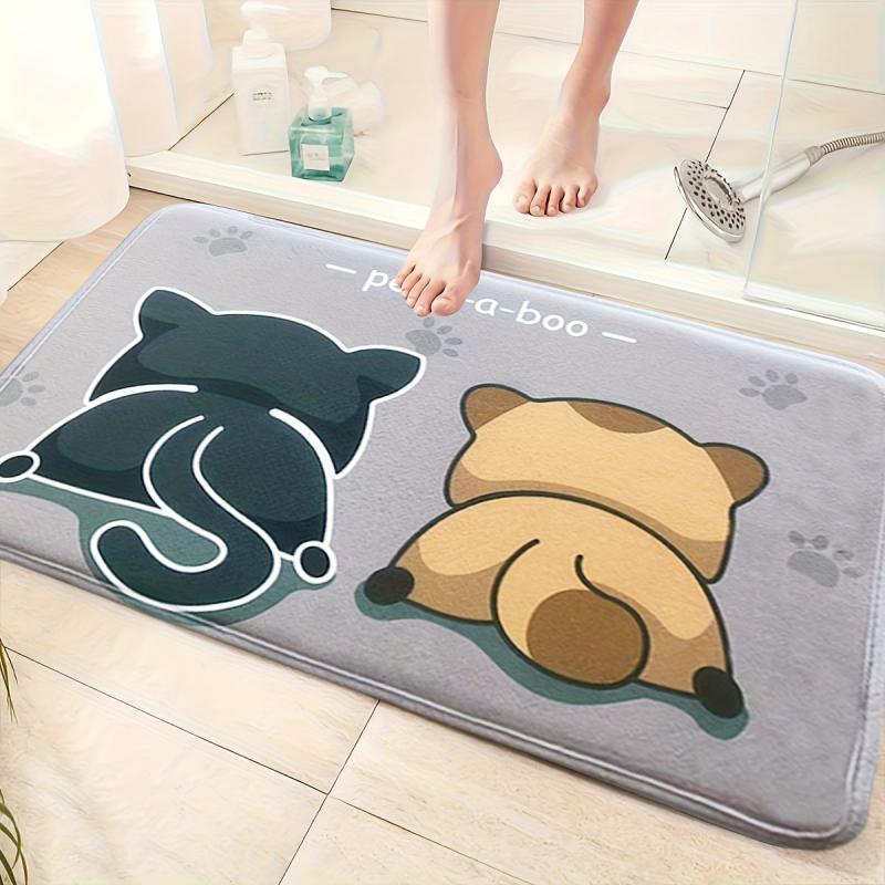 Cartoon Pattern Bath Rug Soft Flannel Non-slip Mat Absorbent Carpet