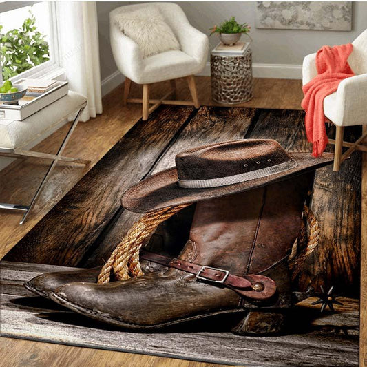 Vintage Cowboy Boots Area Rug for Home Decor