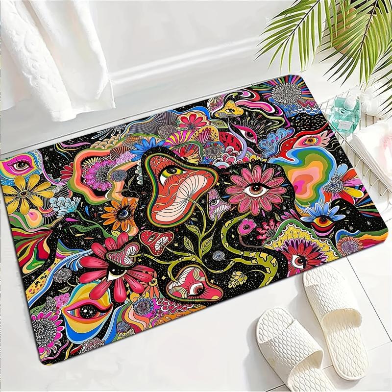 Psychedelic Mushroom Print Area Rug Anti Fatigue Kitchen Rug