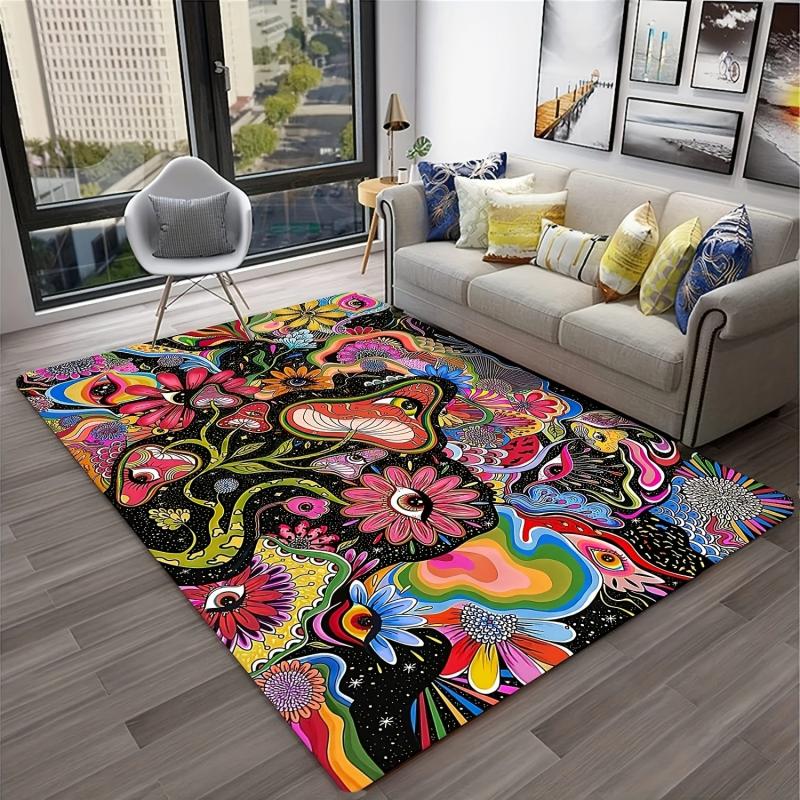 Psychedelic Mushroom Print Area Rug Anti Fatigue Kitchen Rug