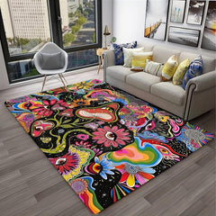 Psychedelic Mushroom Print Area Rug Anti Fatigue Kitchen Rug