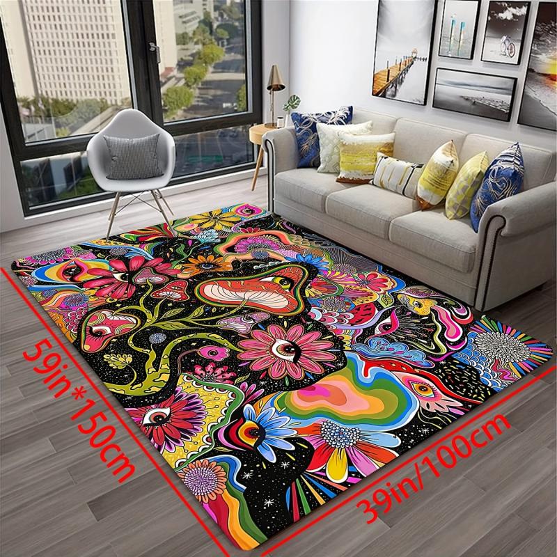 Psychedelic Mushroom Print Area Rug Anti Fatigue Kitchen Rug