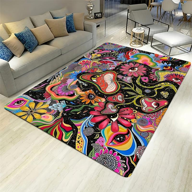 Psychedelic Mushroom Print Area Rug Anti Fatigue Kitchen Rug
