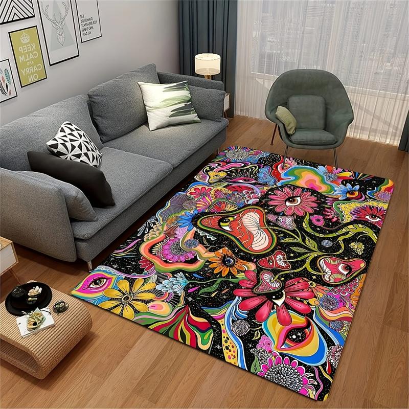 Psychedelic Mushroom Print Area Rug Anti Fatigue Kitchen Rug