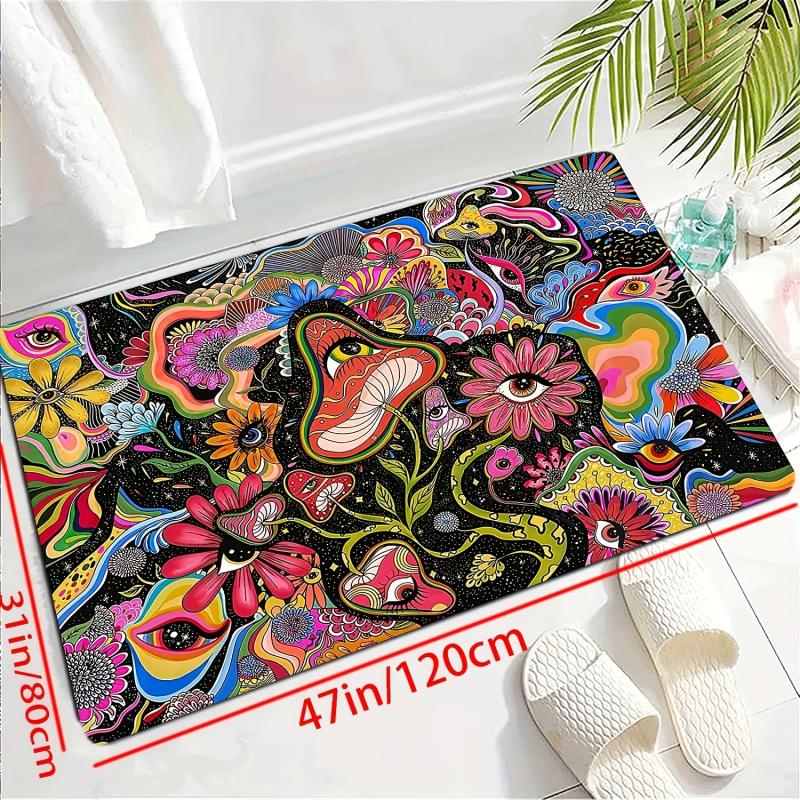Psychedelic Mushroom Print Area Rug Anti Fatigue Kitchen Rug
