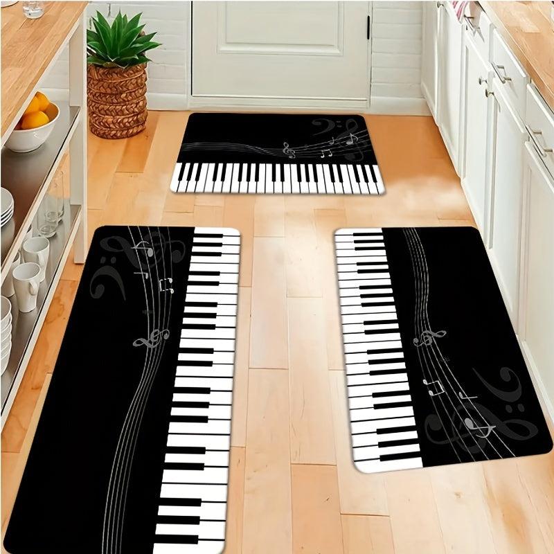 Piano Key Kitchen Floor Mat Non slip Flannel Soft Rug
