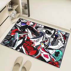 Sports Shoe Doodle Pattern Area Rug Non Slip Indoor Carpet