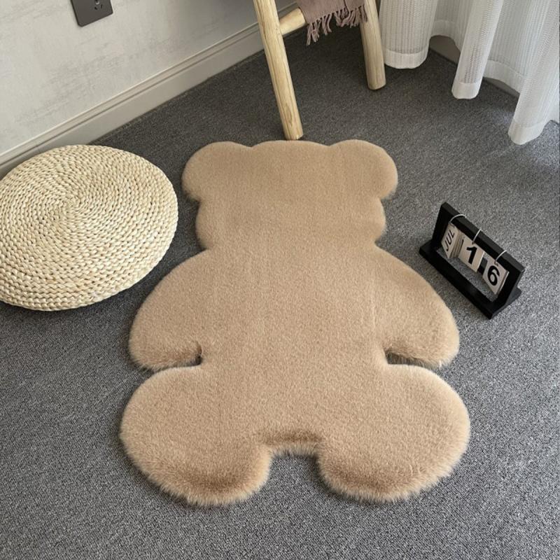Khaki Rabbit Fur Bear Rug Bedroom Home Non-slip Mat