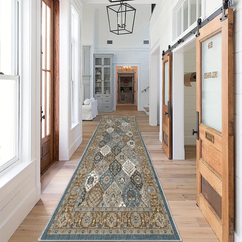 Moroccan Trellis Hallway Runner Washable Rug Non Slip Boho Area Rug