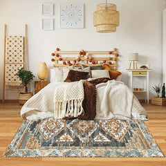 Large Vintage Boho Area Rug European Green Golden Pattern Soft Washable Carpet