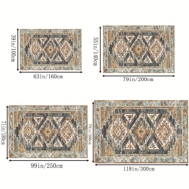 Large Vintage Boho Area Rug European Green Golden Pattern Soft Washable Carpet