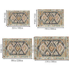 Large Vintage Boho Area Rug European Green Golden Pattern Soft Washable Carpet