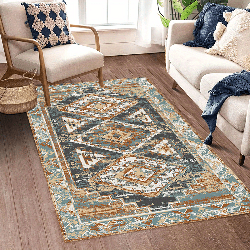 Large Vintage Boho Area Rug European Green Golden Pattern Soft Washable Carpet