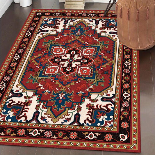 Non Slip Red Persian Oriental Area Rug, Machine Washable, Durable