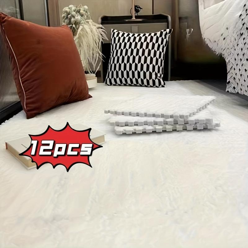 12pcs Plush Puzzle Foam Floor Mat Soft Interlocking Carpet