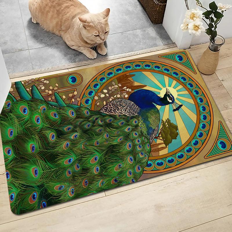 Peacock Floor Mat Painting Bathroom Rug Non Slip Absorbent Bathtub Mat