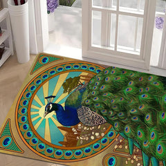 Peacock Floor Mat Painting Bathroom Rug Non Slip Absorbent Bathtub Mat