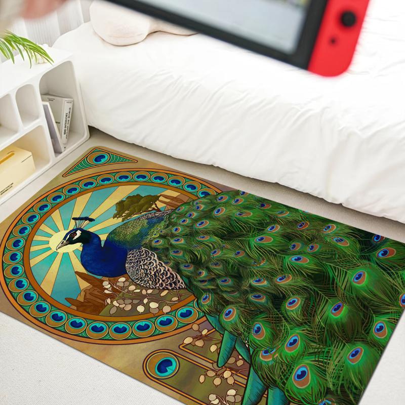 Peacock Floor Mat Painting Bathroom Rug Non Slip Absorbent Bathtub Mat