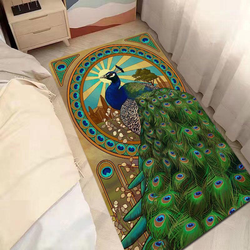 Peacock Floor Mat Painting Bathroom Rug Non Slip Absorbent Bathtub Mat