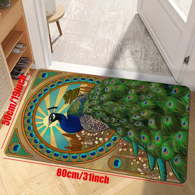 Peacock Floor Mat Painting Bathroom Rug Non Slip Absorbent Bathtub Mat