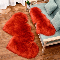 Double Heart Shape Fluffy Faux Sheepskin Rug for Living Room