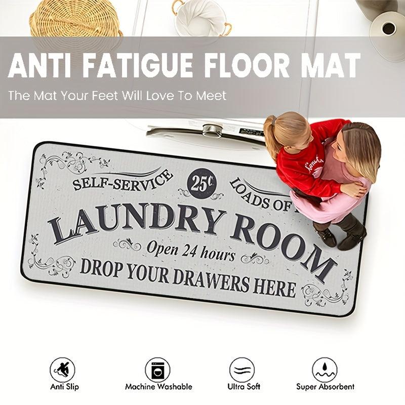 Vintage Laundry Room Kitchen Floor Mats Non Slip Waterproof Polyester