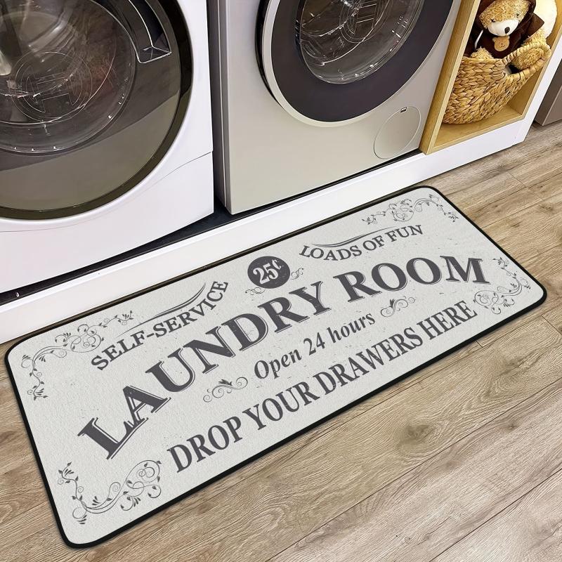 Vintage Laundry Room Kitchen Floor Mats Non Slip Waterproof Polyester