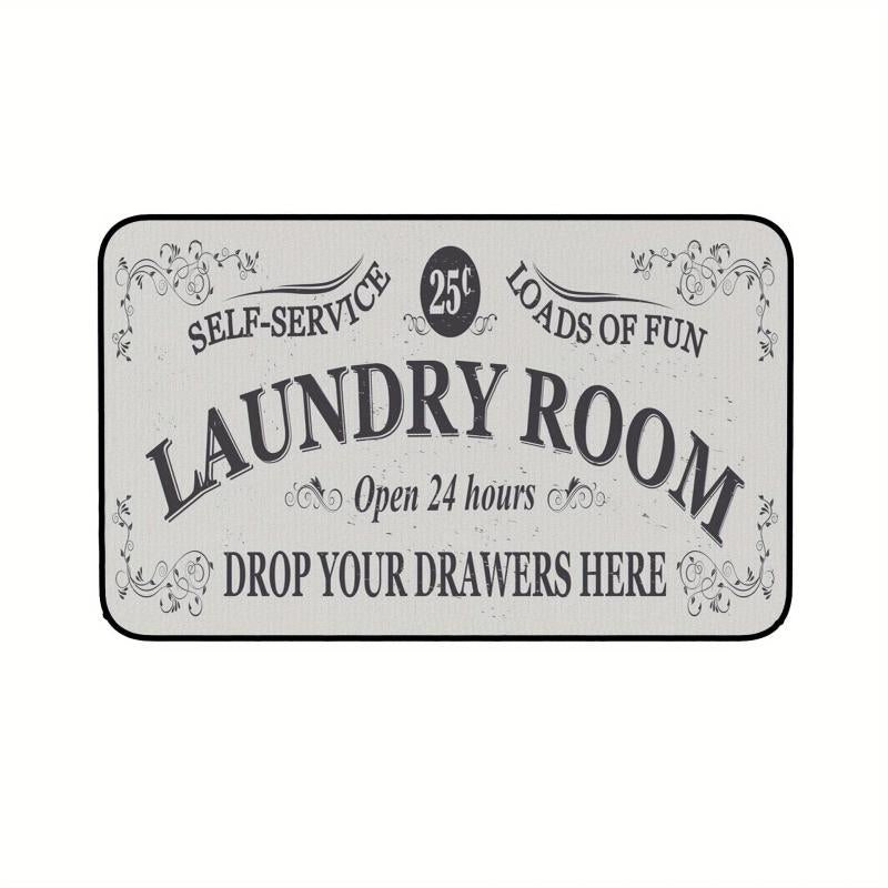 Vintage Laundry Room Kitchen Floor Mats Non Slip Waterproof Polyester