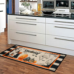 2pcs Flower Floor Mat Pumpkin Kitchen Mat Halloween Theme Skidproof Blanket