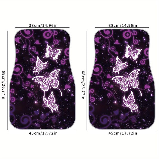 Butterfly Soft Rubber Car Floor Mats Galaxy Purple Non Slip Front Rear Liner