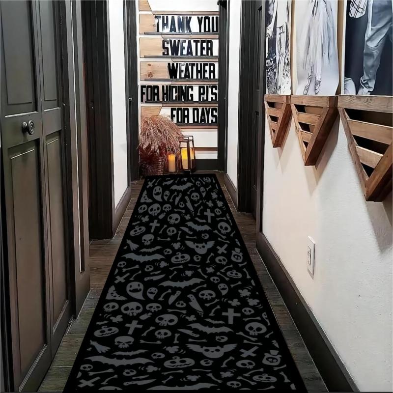 Bat Pattern Long Rug Halloween Horror Area Rug Resistant Dirty Strip Carpet